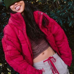 Free People Bold Red Puffer Jacket